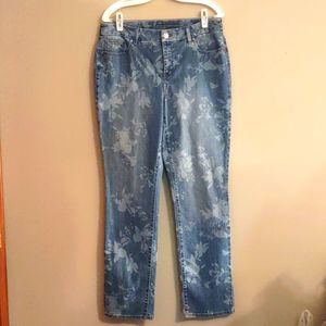Chico's Blue Floral Straight Leg Jeans